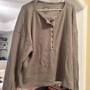 Aerie Olive Green Waffle Knit Henley Sweatshirt